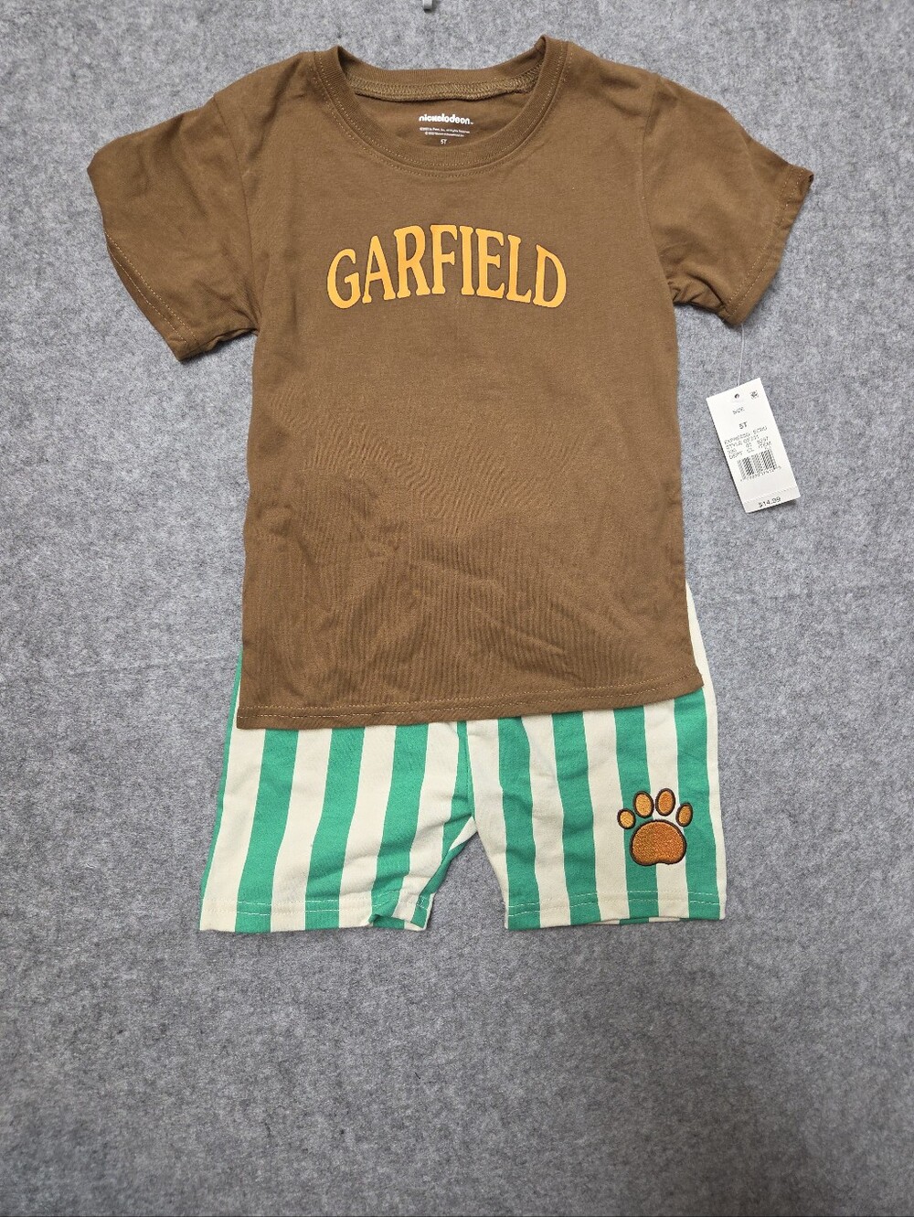 Nickelodeon Garfield Brown Tee with Green & Cream Striped Shorts 5T Nwt
